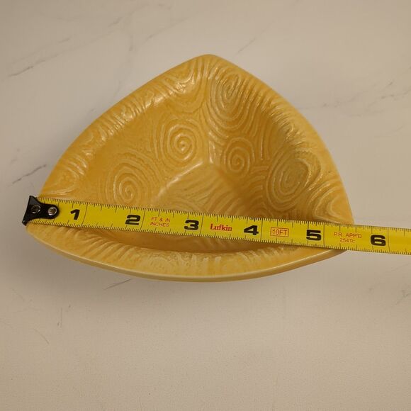 Triangle Footed Bowl Swirl Design Yellow Signed ASH 1980s Y2K Trinket Dish - Picture 5 of 6